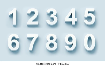 3d White Numbers Set In Blue Light