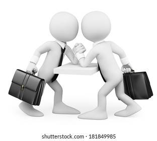 3d white people. Business people arm wrestling. Business competition concept. Isolated white background.