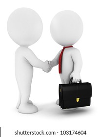 3d white people businessmen strike an agreement,wearing a red tie, and have a briefcase, isolated white background, 3d image