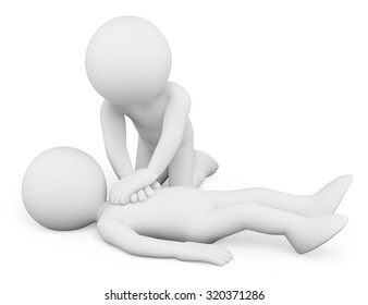 3d white people. Cardiopulmonary resuscitation. CPR. Isolated white background. - Powered by Shutterstock