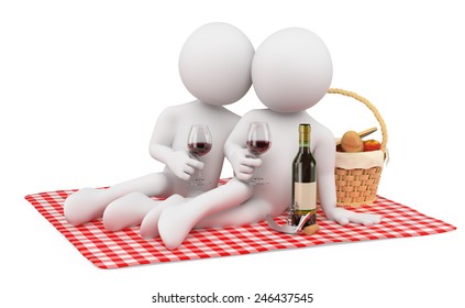 3d white people. Couple in a romantic picnic on valentines day. Isolated white background. - Powered by Shutterstock