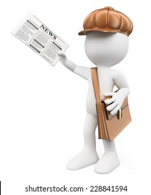 3d White People. Latest News Concept. Child Distributing Newspapers. Paperboy. Isolated White Background. 