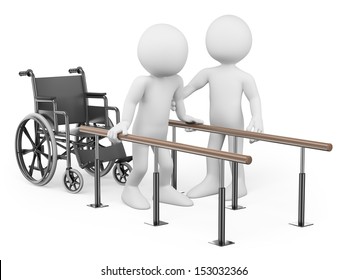 3d white people. Man recovering from his injury in rehabilitation center with a physical therapist. Isolated white background.  - Powered by Shutterstock