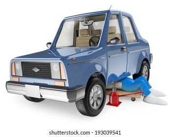 3d white people. Mechanic repairing a car. Isolated white background.  - Powered by Shutterstock