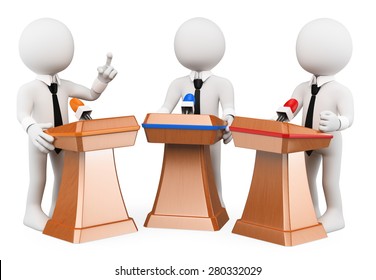 3d White People. Political Debate. Political Campaign. Isolated White Background. 