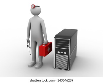 3d white person with a stethoscope and a computer - Powered by Shutterstock