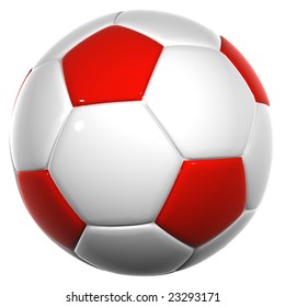 3d White And Red Leather Soccer Ball Isolated On White Background, For Sport, Recreation,football Or Soccer Designs