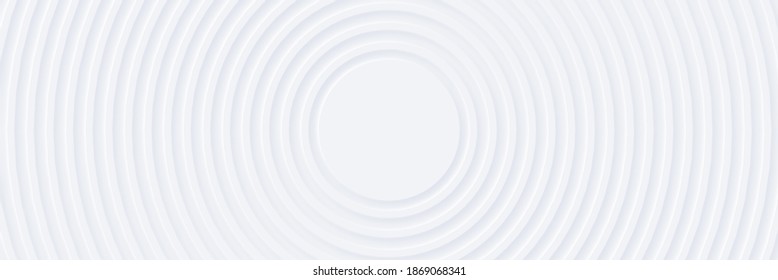 3d White Rippled Circles With Soft Shadow On Light BG. Abstract Light Elegant Seamless Pattern. Neumorphism Ui Style. Minimal Embossed Paper Wallpaper. Universal Background For Business Presentation