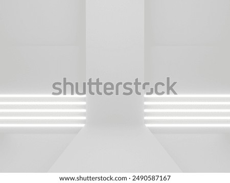 3D White Sci-Fi background. White room with neon lights.