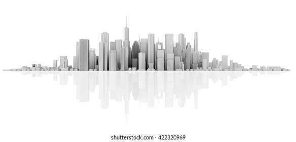 3d White Skyline Isolated On White With Floor Reflection