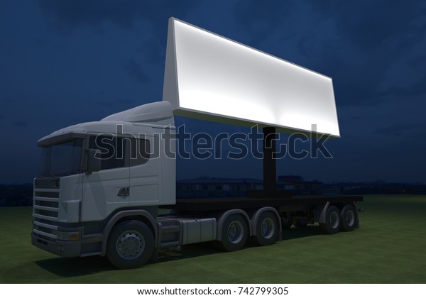 3D white truck with space for advertising\
render illustration\
