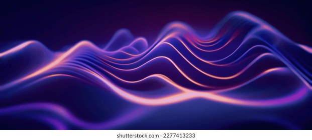 3D Widescreen Background in Modern Tech Style with Glowing Neon Waves