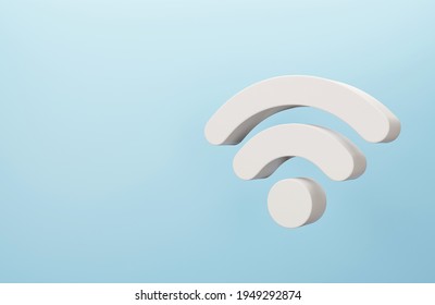 3D Wifi Wireless Symbol. Abstract Wifi Icon On Blue Background. 3d Rendering.