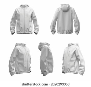 
3D windbreaker jacket template for design on a white background
