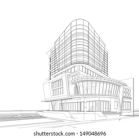 3D wireframe of building 