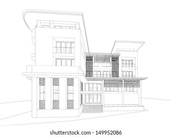 3D wireframe of building 