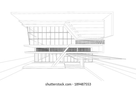 3D wireframe of building 