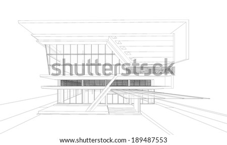 3D wireframe of building 