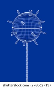 3D wire-frame model of naval mine. 3D illustration
