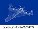 3D wire-frame model of propeller powered military unmanned aerial vehicle. 3D illustration