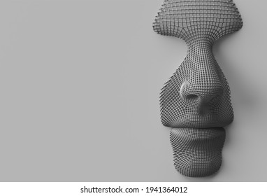 3D Wireframe Rendered Illustration Of A Human Face Design.