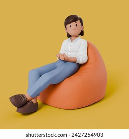 3d woman sitting on bean bag while smiling - Powered by Shutterstock