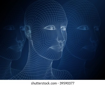 3d women head. Grid
