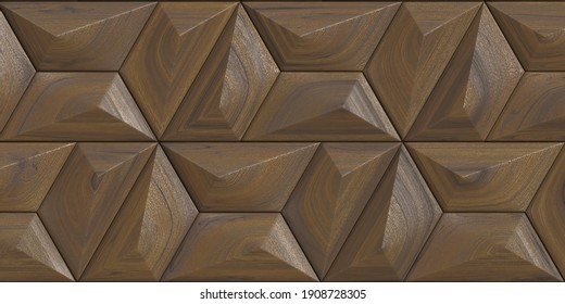 3d Wood Background, Wall Decorative Tiles, Interior Wall Panel, Wood Texture. 3d Illustration