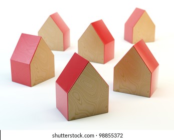 3D wooden house shaped blocks - Shutterstock ID 98855372
