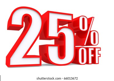 3d word 25 percent off on white isolated background