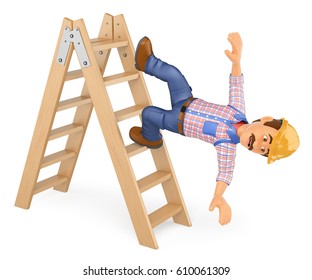 3d working people illustration. Electrician falling off a ladder. Work accident. Isolated white background. - Powered by Shutterstock