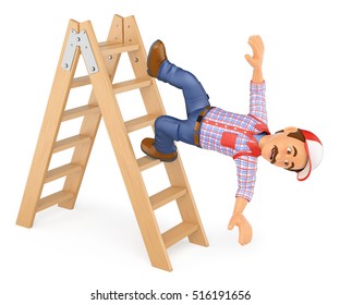 3d working people illustration. Worker falling off a ladder. Occupational accident. Isolated white background. - Powered by Shutterstock