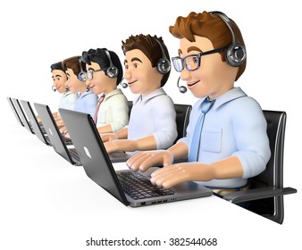 3d working people. Men working in a call center. Isolated white background. - Powered by Shutterstock