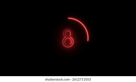 3d workout countdown timer illustration from 8, featuring a glowing red circle and bold numbers on a Black background. perfect for fitness, exercise, and training illustration.