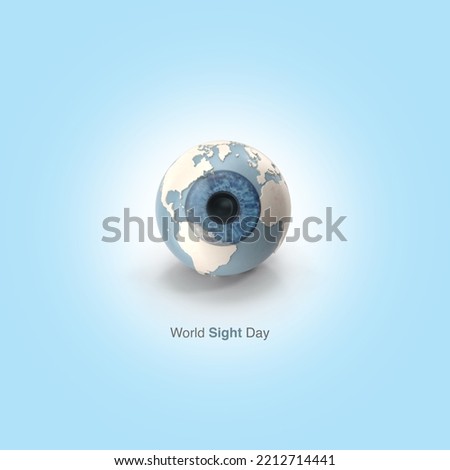 3d world globe and eye represent world sight day. 3d illustration.