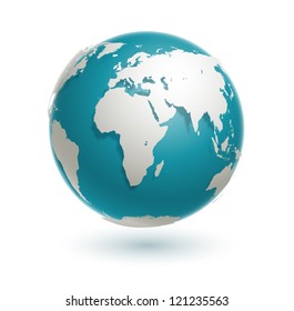 3d  World Globe Icon With White Map Of The Continents Of The World