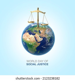 3d world and 3d justice scale represent world day of social justice. - Powered by Shutterstock