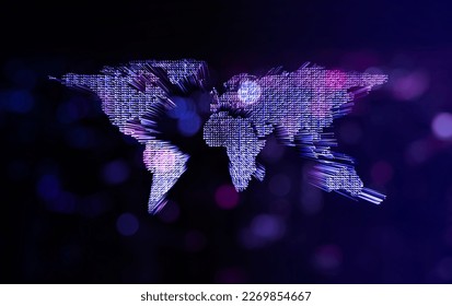 3d world map with bokeh on blue background. illustration 3d world map for background concept.