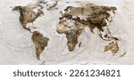 3D World map of the Earth with exaggerated topographic relief. Detailed global world physical map. Panoramic planet map with three dimensional continents surface and ocean texture. Geography template
