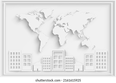 3D world map on white background.