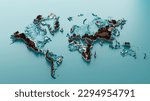 3d World Map Topographic World Map Isolated On Sky Blue Background, 3d illustration