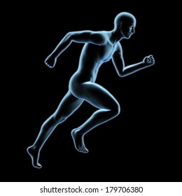 3d X-ray Running Man Isolated On Black Background