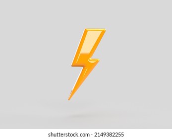 3D yellow flash or thunder icon. 3d Realistic Lightning bolt. 3d rendering, Vector illustration. Realistic thunder, symbol of energy, danger and power. Thunderbolt electric emblem.