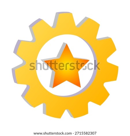 3D yellow gradient gear containing a star, representing favorite settings, featured option, or quality rating.