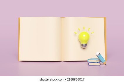 3d yellow light bulb with pencil, open book, textbook, isolated on pink background. idea tip education, knowledge creates ideas concept, minimal abstract, 3d render illustration  - Shutterstock ID 2188956017