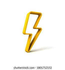 3d yellow thunder or lightning isolated over white background with shadow 3D rendering