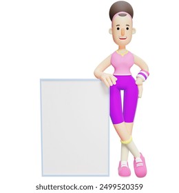 3D Yoga Fitness Girl. Cartoon Character with Presentation Board. Cartoon Pack - Powered by Shutterstock