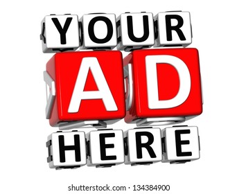 3D Your Ad Here Button Click Here Block Text over white background