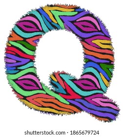 3d zebra rainbow print letter m stock illustration 1865678146