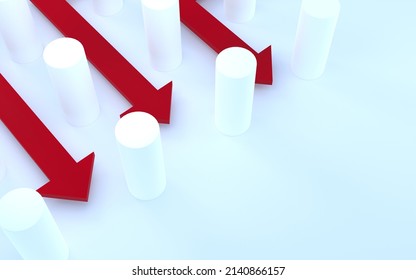 3DCG Image Of Business And Descent Obstacle And Downward Red Arrow Copy Space